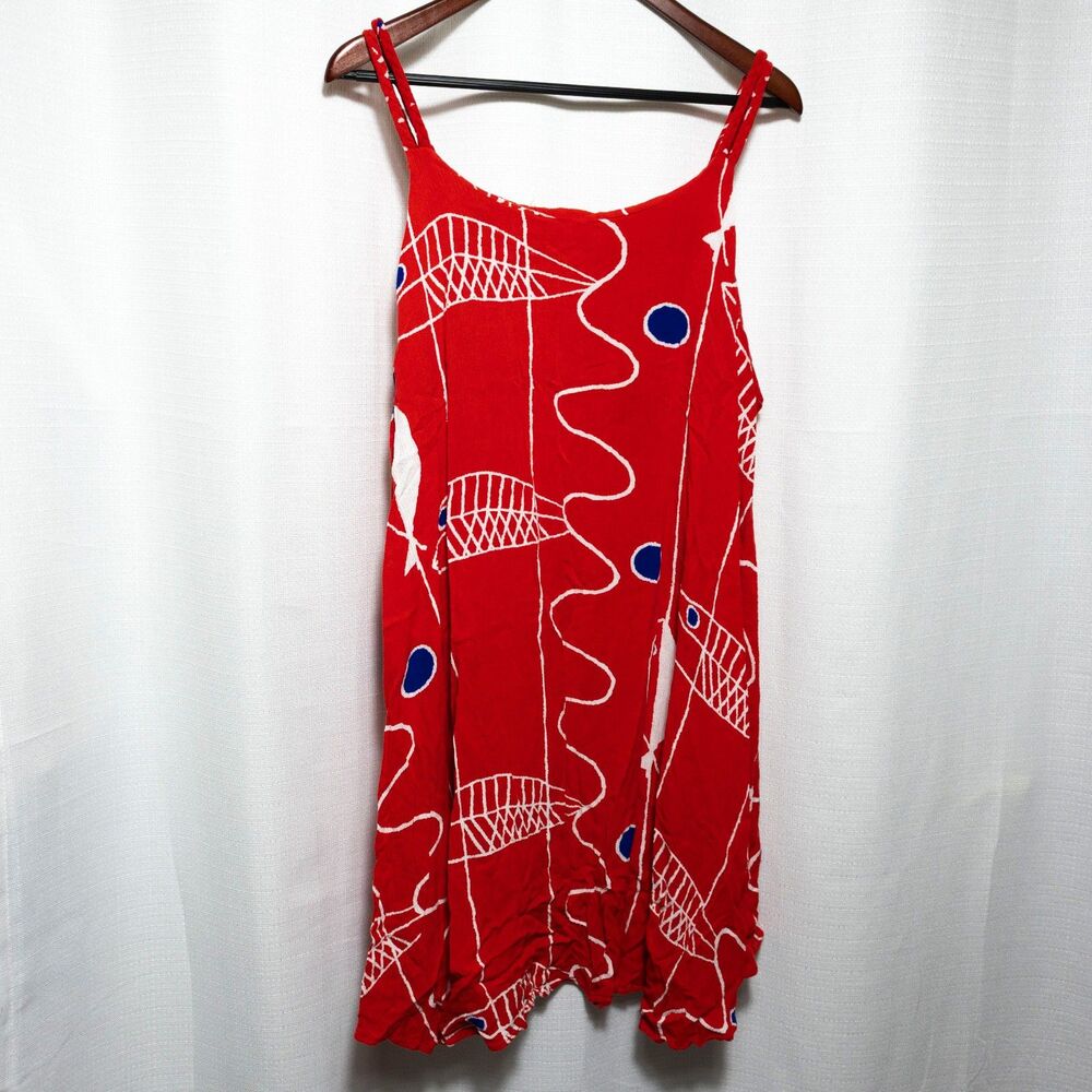 Kaktus Red Midi Sundress Womens 3X Boho Flowy Beach Rayon Abstract Print